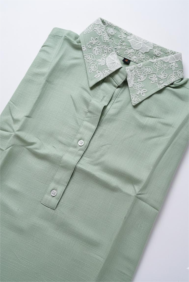 Pista Green Embroidered Co-Ord Set for Women | Thigh-Length Kurta & Pant Set | Premium Vartican Fabric | Office Wear & Daily Wear| Premium Fabric co-ord by ZoinIndia