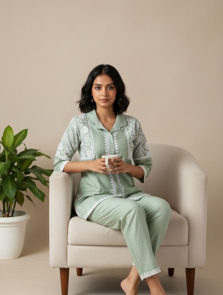 Women’s Stylish Cotton Rayon embroideryCo-ord Set | Purple  Elegant Cotton Rayon Co-ord Set for Women  | Comfortable Loungewear & Sleepwear for Women