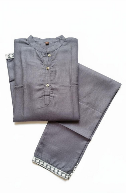 Premium Grey Cotton Co-ord Set for Women | Embroidered Kurta & Pant Set | Office & Casual Wear | Varticn Fabric | By zoinindia